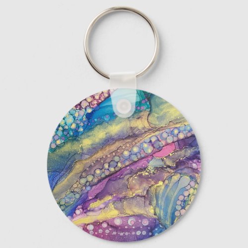 Colorful Dots Alcohol Ink Liquid Abstract Art Keychain