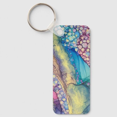 Colorful Dots Alcohol Ink Liquid Abstract Art Keychain