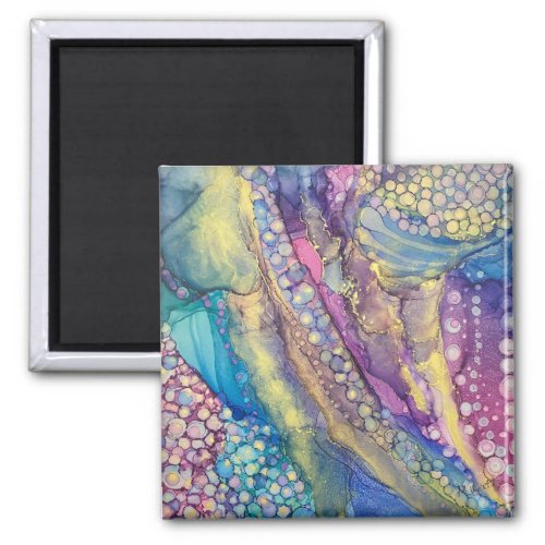 Colorful Dots Alcohol Ink Liquid Abstract Art Magnet