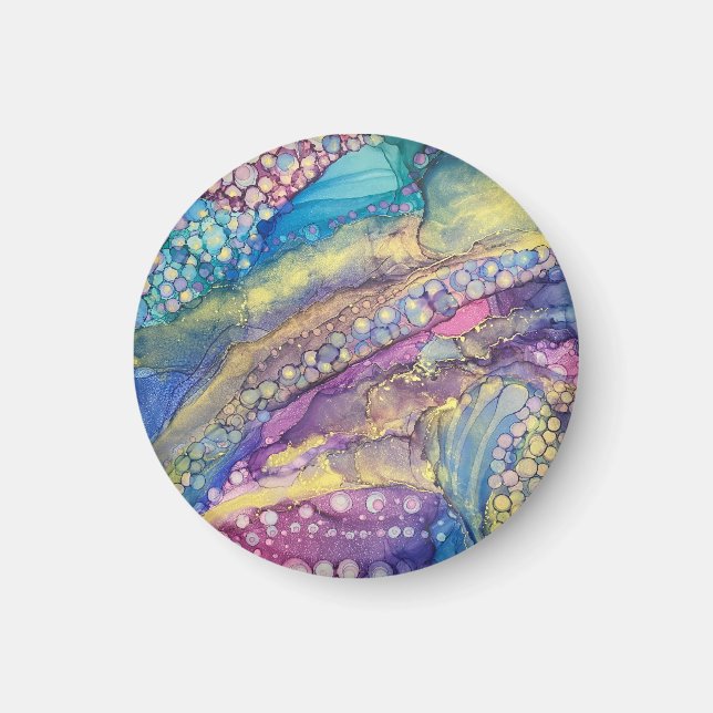 Colorful Dots Alcohol Ink Liquid Abstract Art Magnet (Front)