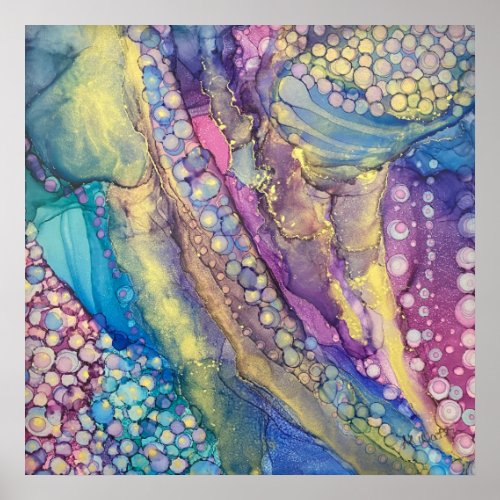 Colorful Dots Alcohol Ink Liquid Abstract Art Poster
