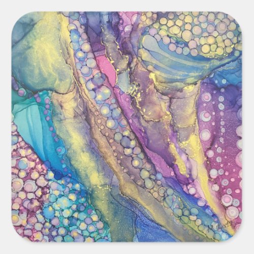 Colorful Dots Alcohol Ink Liquid Abstract Art Square Sticker