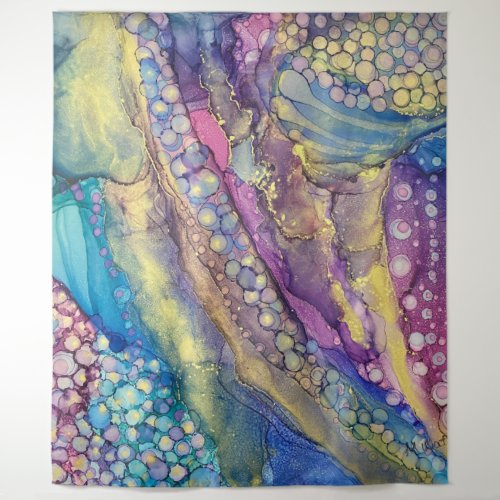 Colorful Dots Alcohol Ink Liquid Abstract Art Tapestry