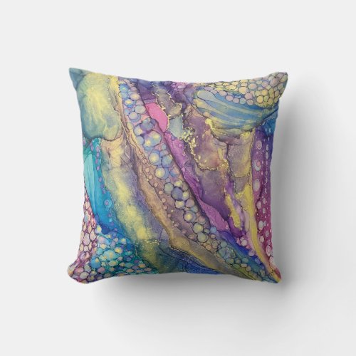 Colorful Dots Alcohol Ink Liquid Abstract Art Throw Pillow