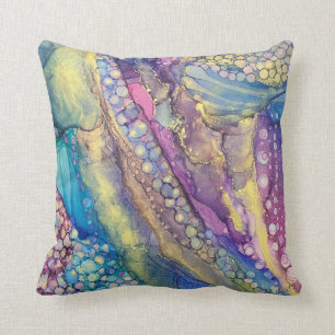 Colorful Dots Alcohol Ink Liquid Abstract Art Throw Pillow