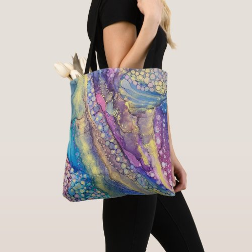 Colorful Dots Alcohol Ink Liquid Abstract Art Tote Bag