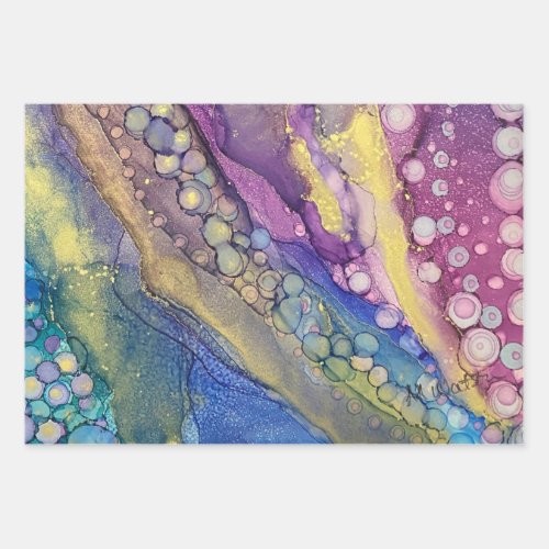 Colorful Dots Alcohol Ink Liquid Abstract Art Wrapping Paper Sheets