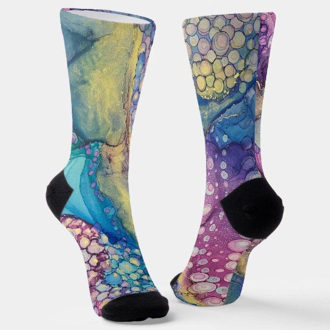 Colorful Dots Alcohol Ink Liquid Abstract Socks (Angled)