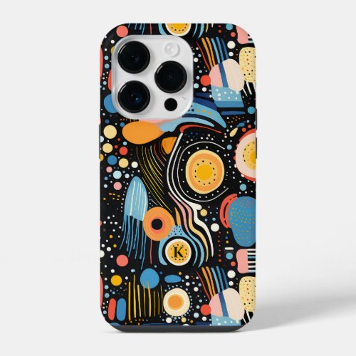 Colorful dots and abstract shapes pattern iPhone 14 pro case