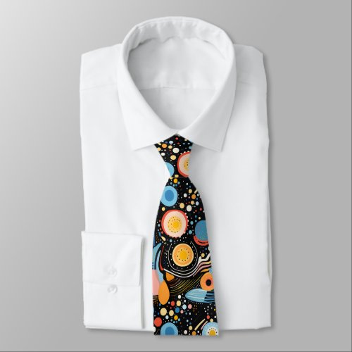 Colorful dots and abstract shapes pattern neck tie