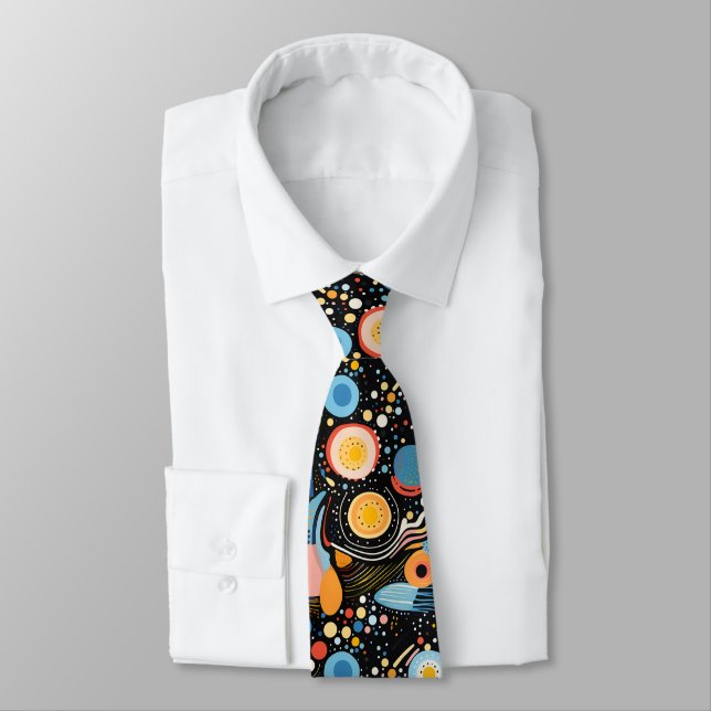 Colorful dots and abstract shapes pattern neck tie (Tied)