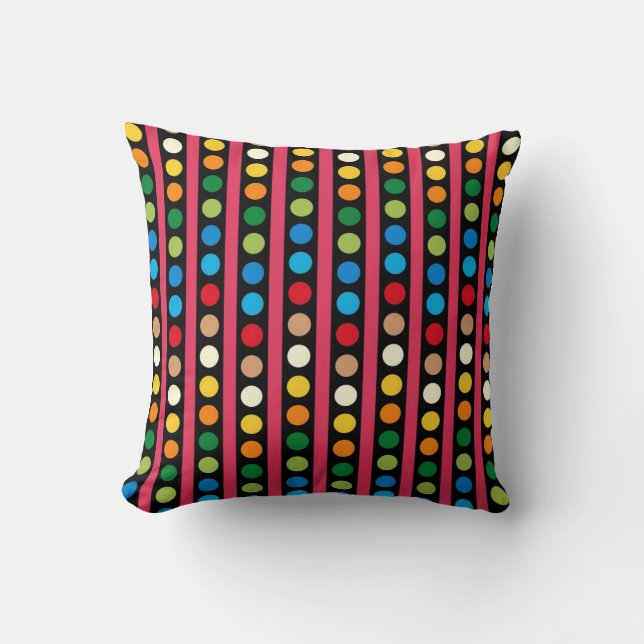 Colorful Dots and Stripes MOJO Pillow (Front)