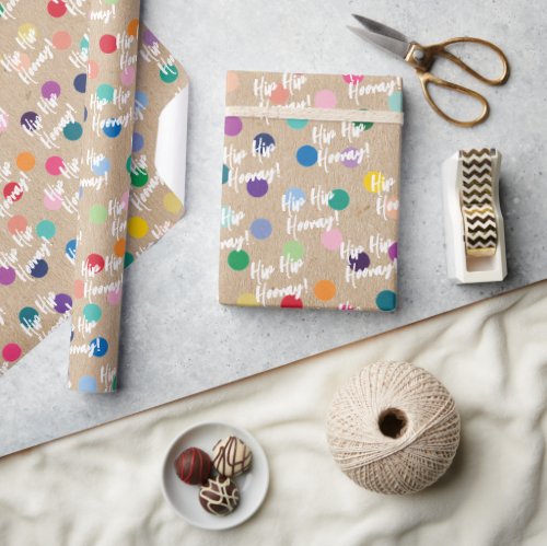 Colorful Dots Art On Rustic Faux Brown Kraft Wrapping Paper