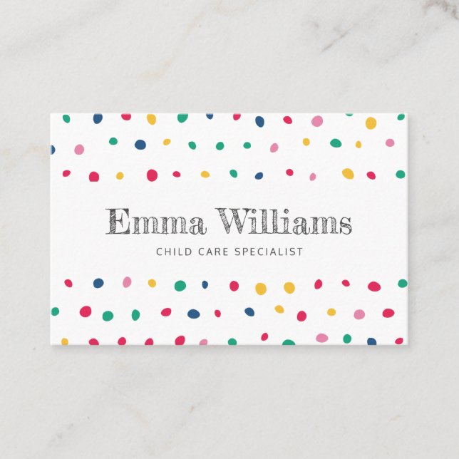 Colorful Dots Child Care Babysitting Business Card (Front)