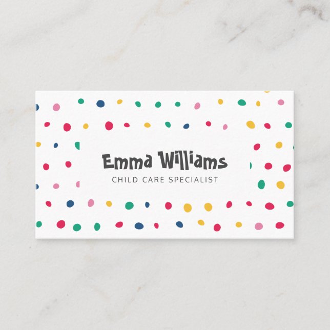 Colorful Dots Child Care Babysitting Business Card (Front)