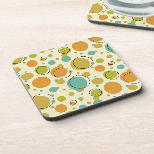 Colorful Dots Circles Mid Century Modern Pattern Beverage Coaster