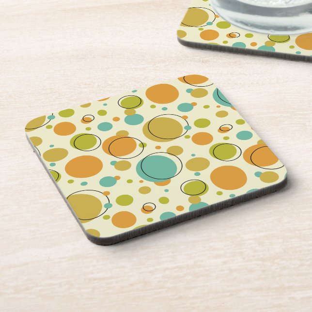Colorful Dots Circles Mid Century Modern Pattern Beverage Coaster (Left Side)