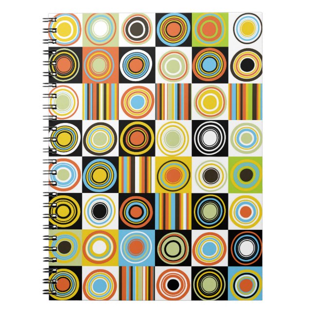 Colorful dots, circles, stripes background. notebook (Front)
