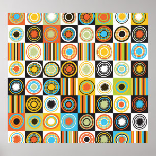 Colorful dots, circles, stripes background. poster