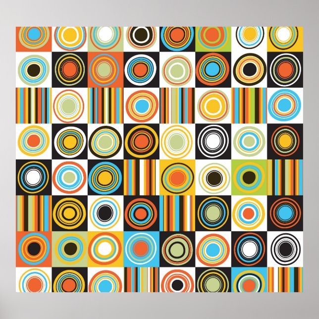 Colorful dots, circles, stripes background. poster (Front)