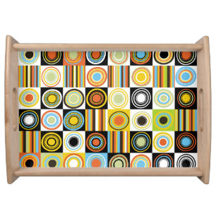 Colorful dots, circles, stripes background. serving tray
