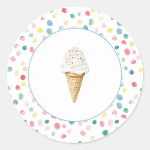 Colorful Dots Confetti Ice Cream Cone Birthday Classic Round Sticker