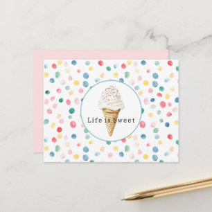 Colorful Dots Confetti Ice Cream Cone Sweet Life Postcard