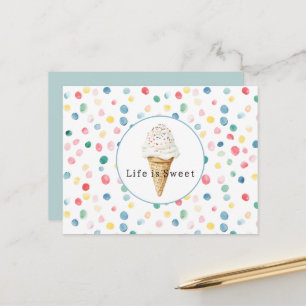 Colorful Dots Confetti Ice Cream Cone Sweet Life  Postcard