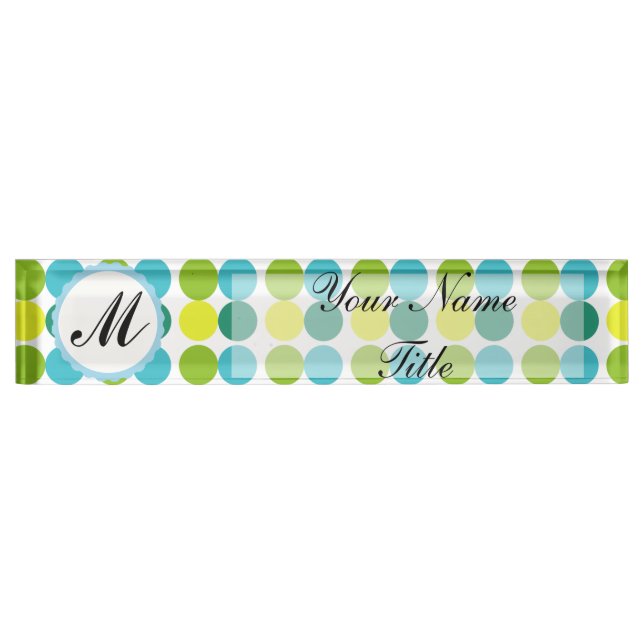 Colorful Dots Desk Nameplate Custom Monogram (Front)