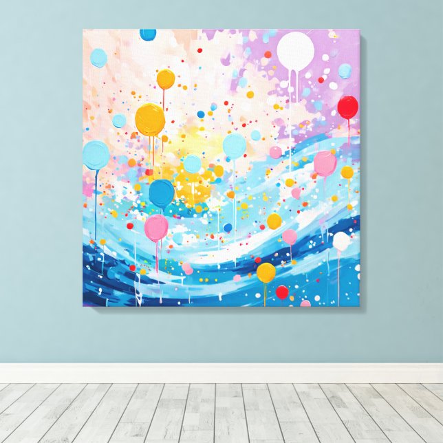 Colorful Dots Drips Splatters Canvas Print (Insitu(Wood Floor))