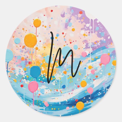 Colorful Dots Drips Splatters Classic Round Sticker