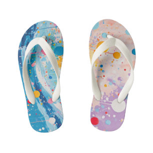 Colorful Dots Drips Splatters Kid's Flip Flops