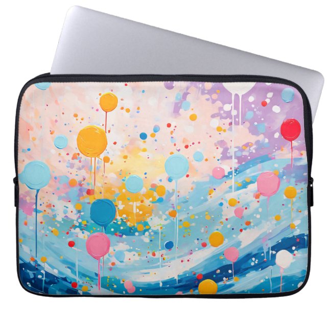 Colorful Dots Drips Splatters Laptop Sleeve (Front)