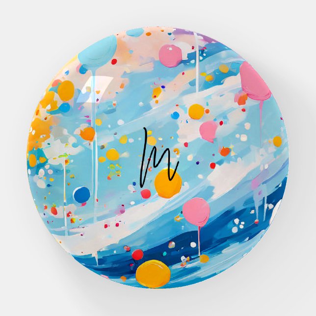 Colorful Dots Drips Splatters Paperweight (Front)