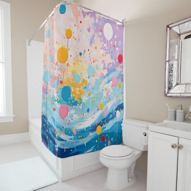 Colorful Dots Drips Splatters Shower Curtain (In Situ)