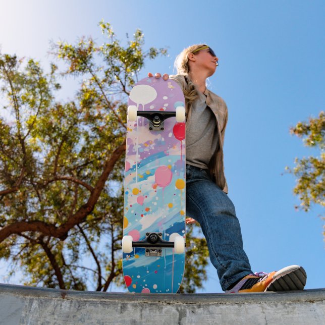 Colorful Dots Drips Splatters Skateboard (Outdoor 1)