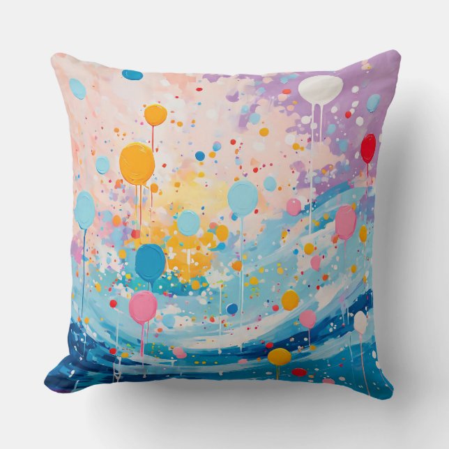 Colorful Dots Drips Splatters Throw Pillow (Front)