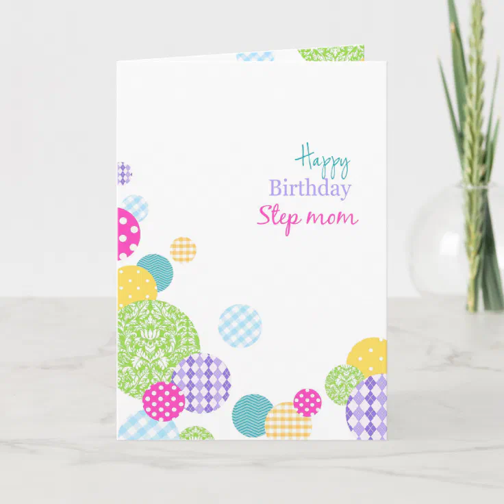 Colorful dots Happy Birthday Step mom Card | Zazzle