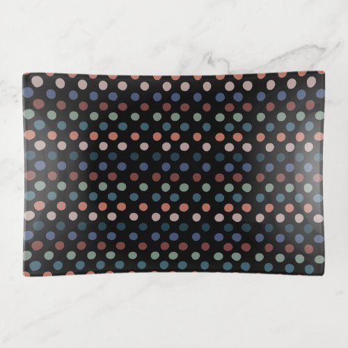 Colorful Dots on Black Background Trinket Tray