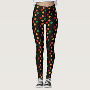 Colorful Dots on Black Mid Century Modern Retro Leggings