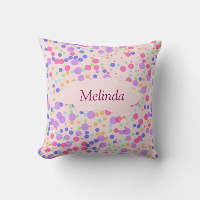 Colorful Dots on Pink Personalized Throw Pillow (Front)