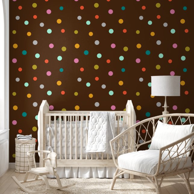 Colorful Dots Pattern Brown Wallpaper (Kids)