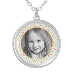 Colorful dots photo frame custom photograph silver plated necklace