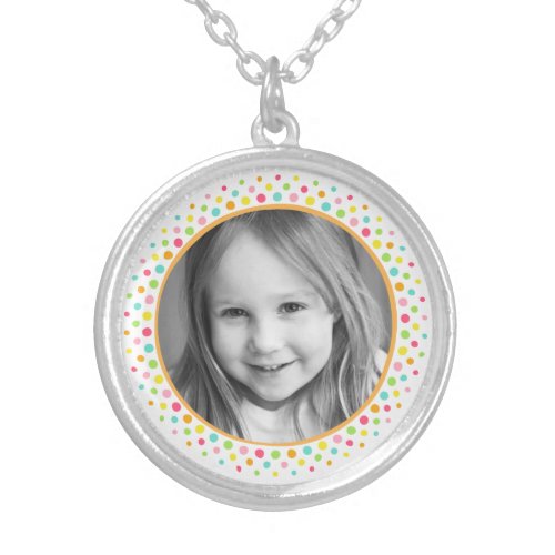 Colorful dots photo frame custom photograph silver plated necklace
