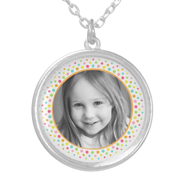 Colorful dots photo frame custom photograph silver plated necklace (Front)