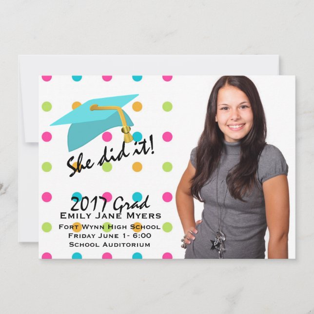 Colorful Dots Photo Graduation Announcement (Front)