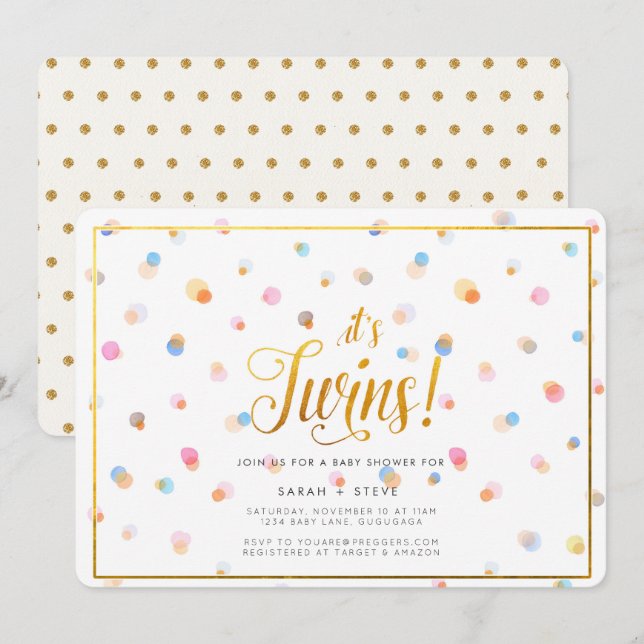Colorful Dots Twins Baby Shower Invitation (Front/Back)