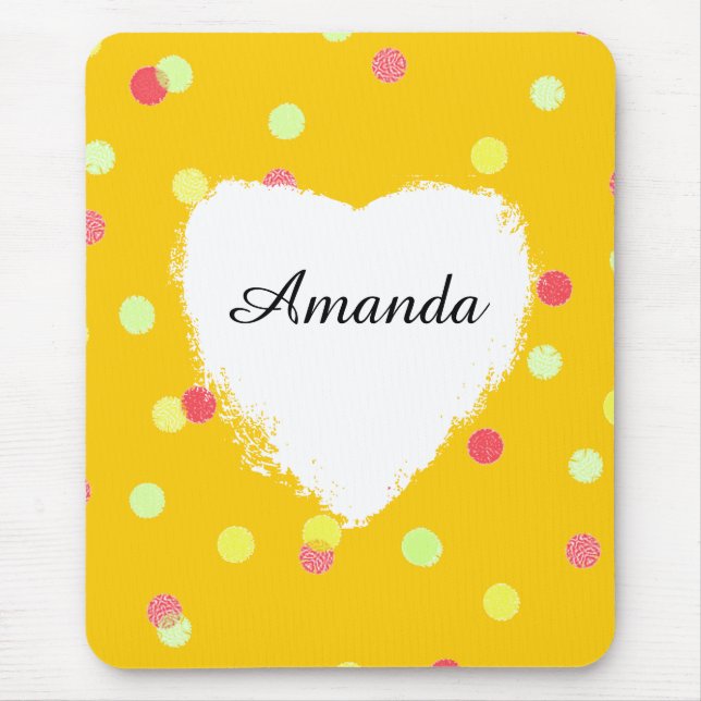 colorful dots & white heart shape name customized mouse pad (Front)