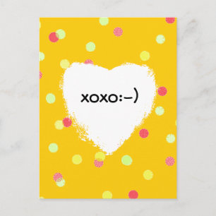 colorful dots & white heart shape xoxo postcard