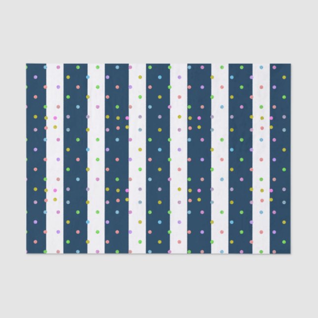 Colorful Dots With Blue & White Stripes Pattern Tissue Paper (Front)